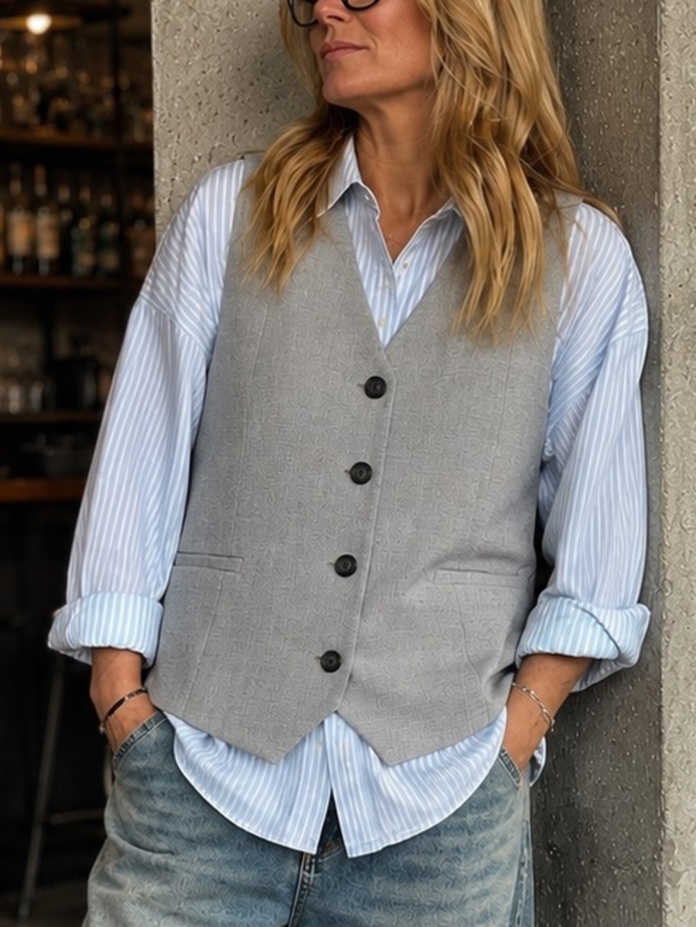 Zara Gray Textured Tailored Menswear Suit Vest M